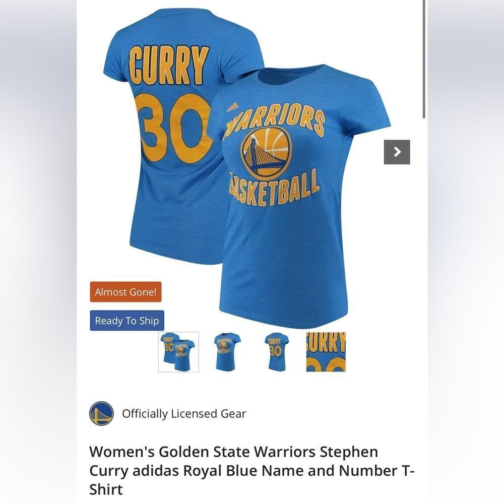 ISO Women’s Golden State Warriors Steph Curry Adidas T-Shirt. XS or Small.